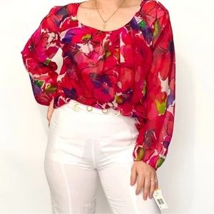 Anne Klein Medium Red Floral White.